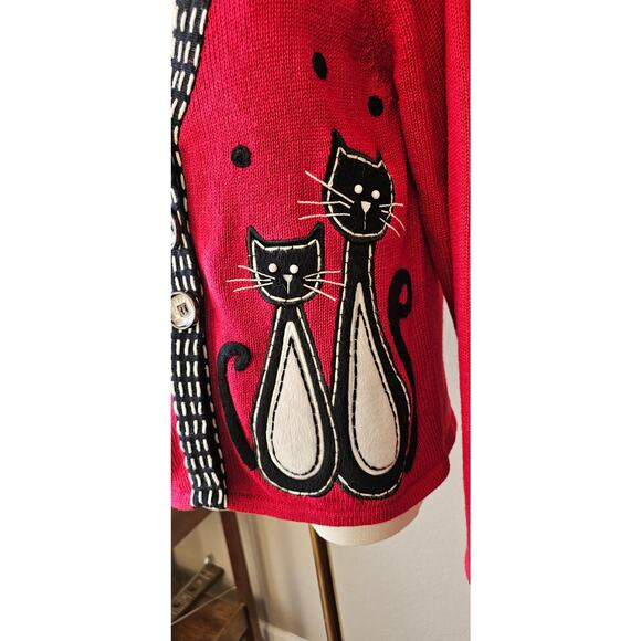 Vintage Timberlea Ramie Oversize Button Knit Cat Cardigan Sweater Women Sz S Red - Picture 3 of 8